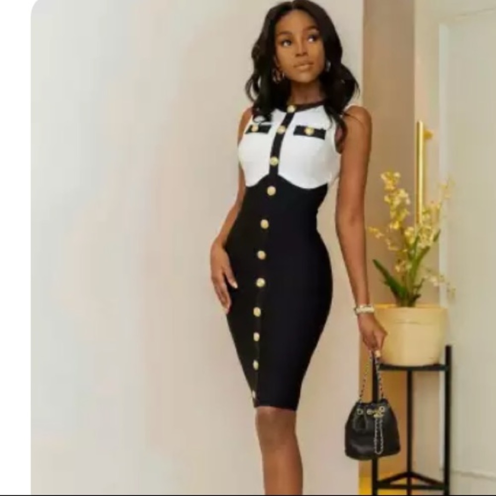 🎉New 2022 Knee Length Bodycon Bandage Sleeveless Button Dress - Picture 3 of 13